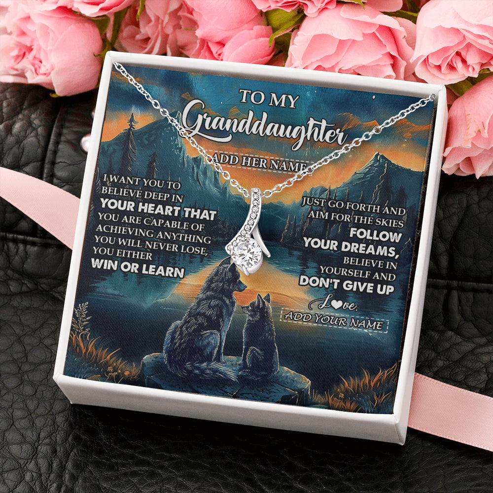 Personalized To My Granddaughter Gifts From Grandma Necklace Don't Give Up Wolf Gifts For Granddaughter Birthday Graduation Christmas Gift Box Message Card