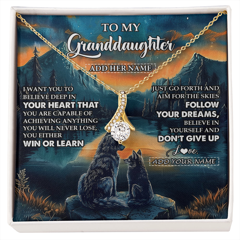 Personalized To My Granddaughter Gifts From Grandma Necklace Don't Give Up Wolf Gifts For Granddaughter Birthday Graduation Christmas Gift Box Message Card