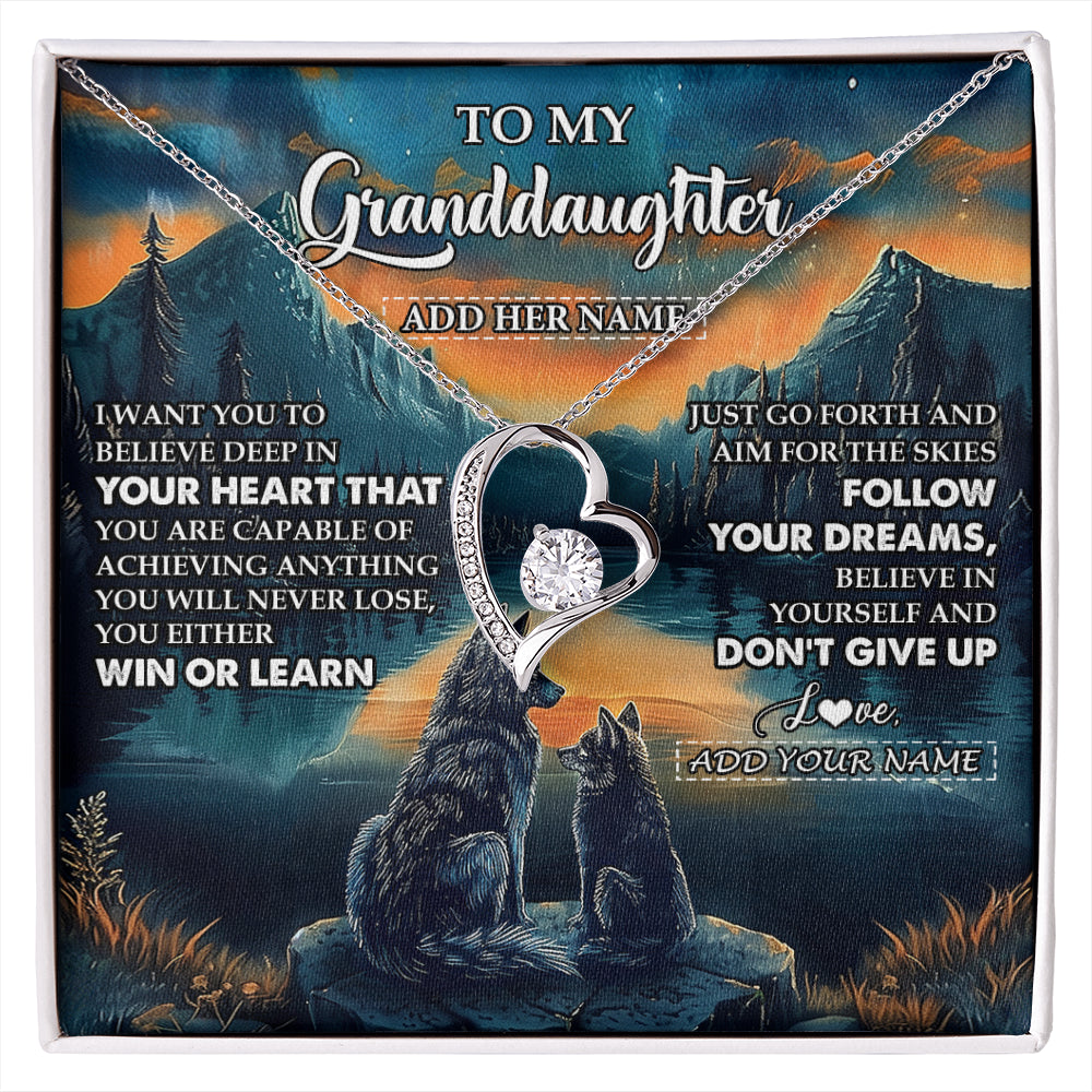 Personalized To My Granddaughter Gifts From Grandma Necklace Don't Give Up Wolf Gifts For Granddaughter Birthday Graduation Christmas Gift Box Message Card