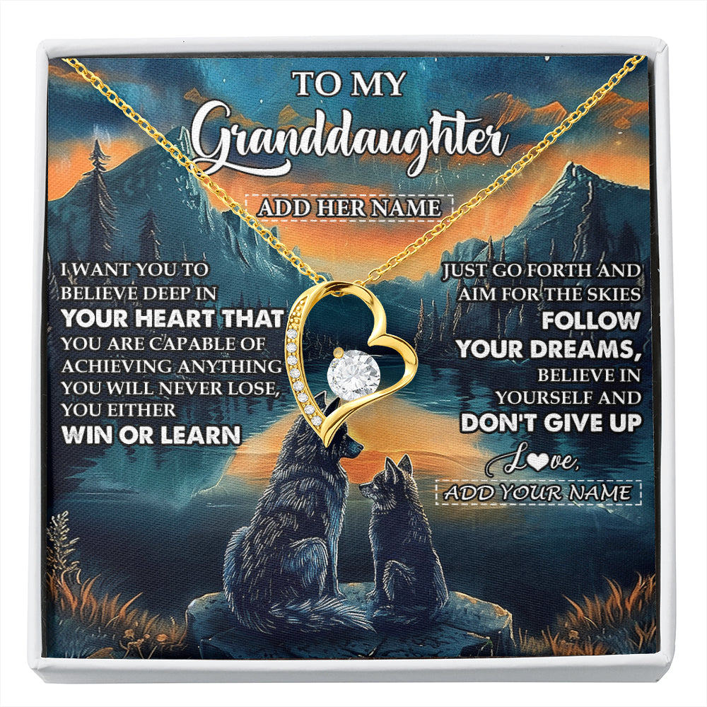 Personalized To My Granddaughter Gifts From Grandma Necklace Don't Give Up Wolf Gifts For Granddaughter Birthday Graduation Christmas Gift Box Message Card