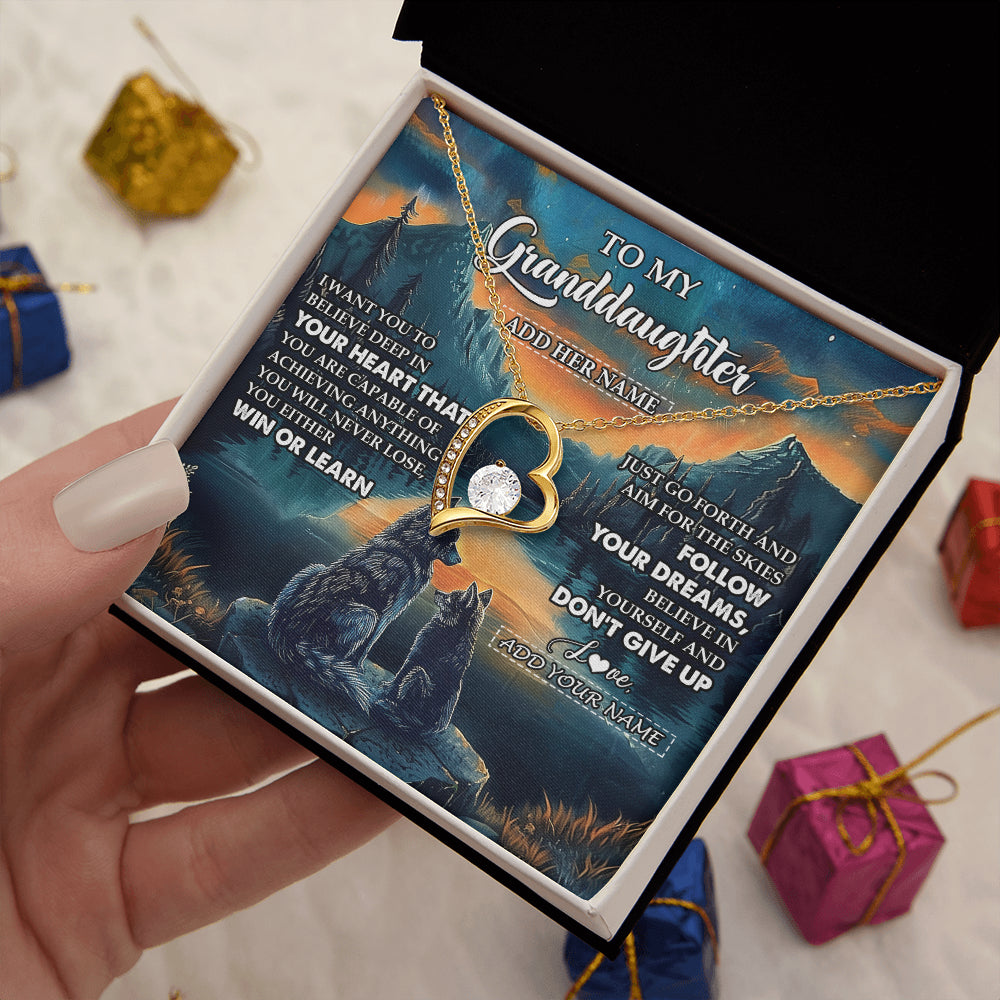 Personalized To My Granddaughter Gifts From Grandma Necklace Don't Give Up Wolf Gifts For Granddaughter Birthday Graduation Christmas Gift Box Message Card