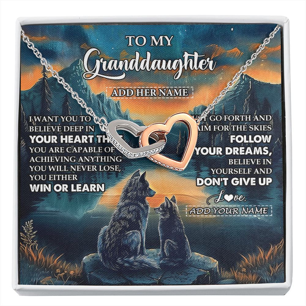 Personalized To My Granddaughter Gifts From Grandma Necklace Don't Give Up Wolf Gifts For Granddaughter Birthday Graduation Christmas Gift Box Message Card