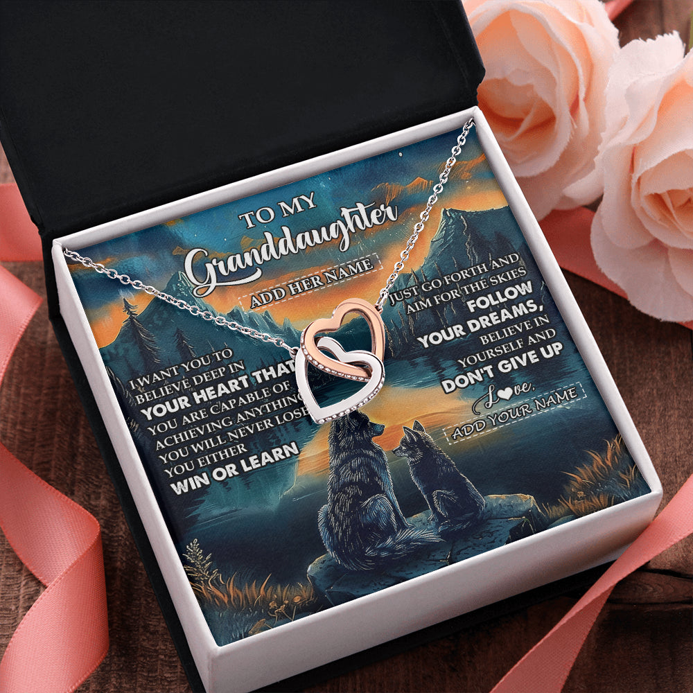 Personalized To My Granddaughter Gifts From Grandma Necklace Don't Give Up Wolf Gifts For Granddaughter Birthday Graduation Christmas Gift Box Message Card