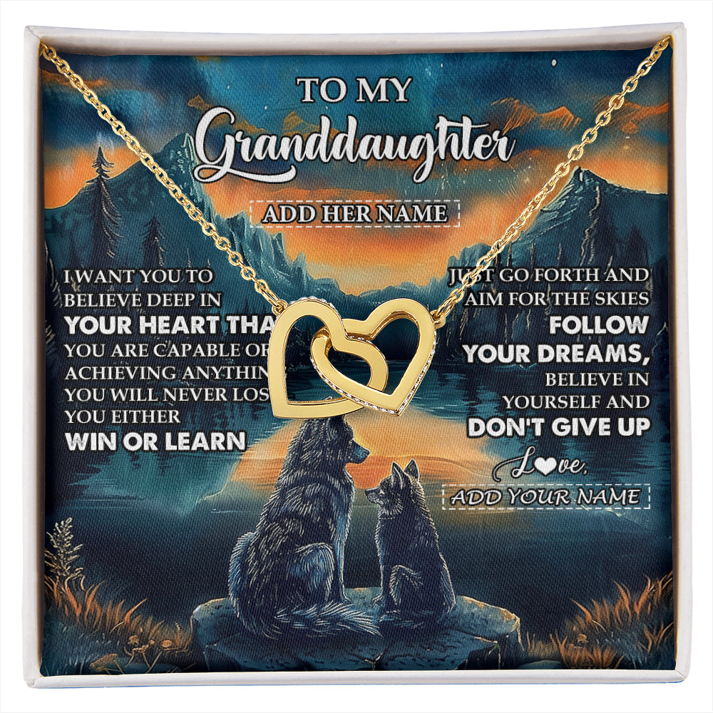 Personalized To My Granddaughter Gifts From Grandma Necklace Don't Give Up Wolf Gifts For Granddaughter Birthday Graduation Christmas Gift Box Message Card