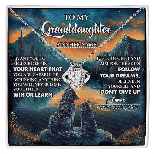 Personalized To My Granddaughter Gifts From Grandma Necklace Don't Give Up Wolf Gifts For Granddaughter Birthday Graduation Christmas Gift Box Message Card