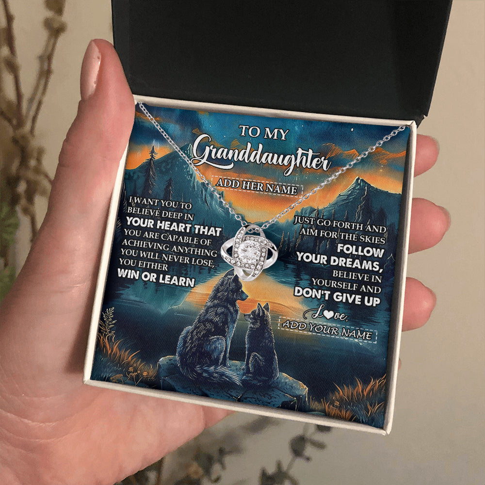 Personalized To My Granddaughter Gifts From Grandma Necklace Don't Give Up Wolf Gifts For Granddaughter Birthday Graduation Christmas Gift Box Message Card