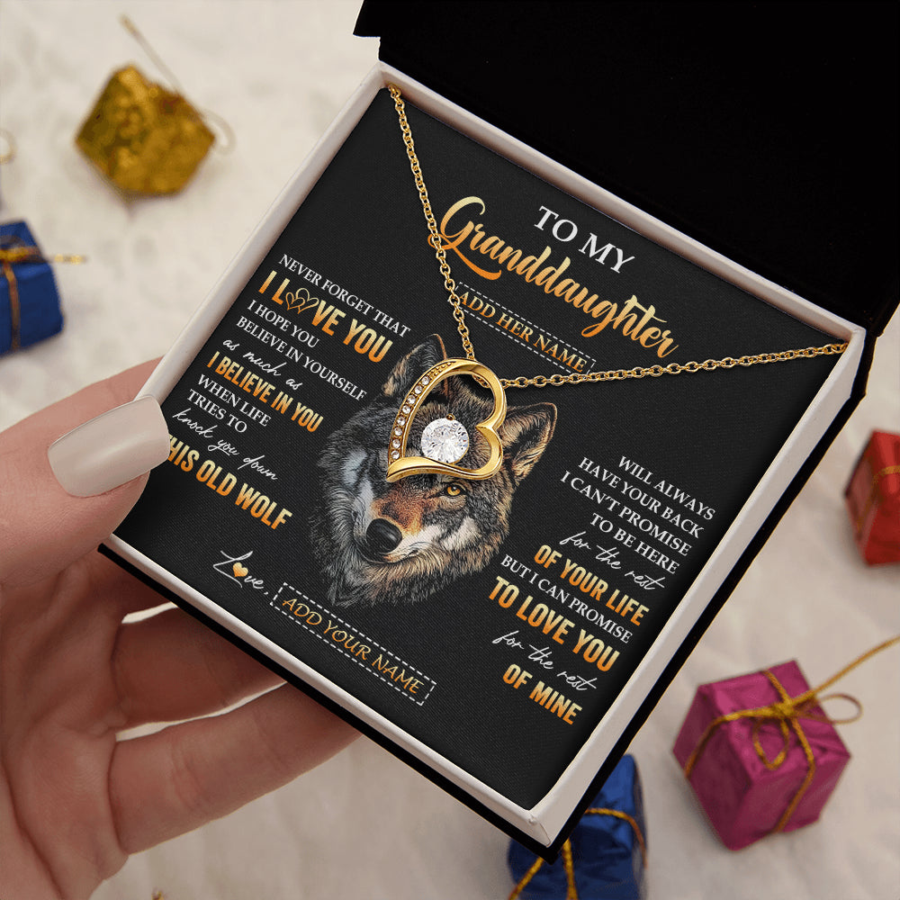 Personalized To My Granddaughter Gifts From Grandpa Grandma Necklace Old Wolf Love You Granddaughter Birthday Gifts Graduation Christmas Gift Box Message Card