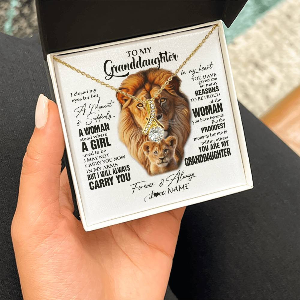 Personalized To My Granddaughter Lion Necklace From Papa Grandpa I Closed My Eyes Great Granddaughter Birthday Gifts Christmas Customized Gift Box Message Card