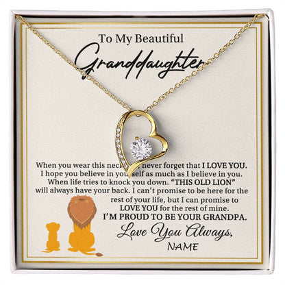 Personalized To My Granddaughter Necklace From Grandpa I'M Proud To Be Your Grandpa Lion Granddaughter Birthday Christmas Customized Gift Box Message Card
