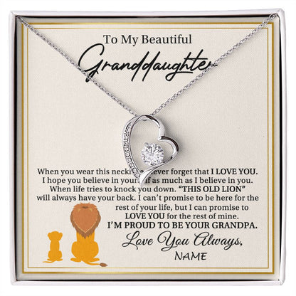 Personalized To My Granddaughter Necklace From Grandpa I'M Proud To Be Your Grandpa Lion Granddaughter Birthday Christmas Customized Gift Box Message Card