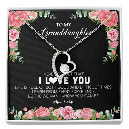Personalized To My Granddaughter Necklace from Grandpa Papa Never Forget I Love You Floral Jewelry for Granddaughter Birthday Christmas Customized Message Card