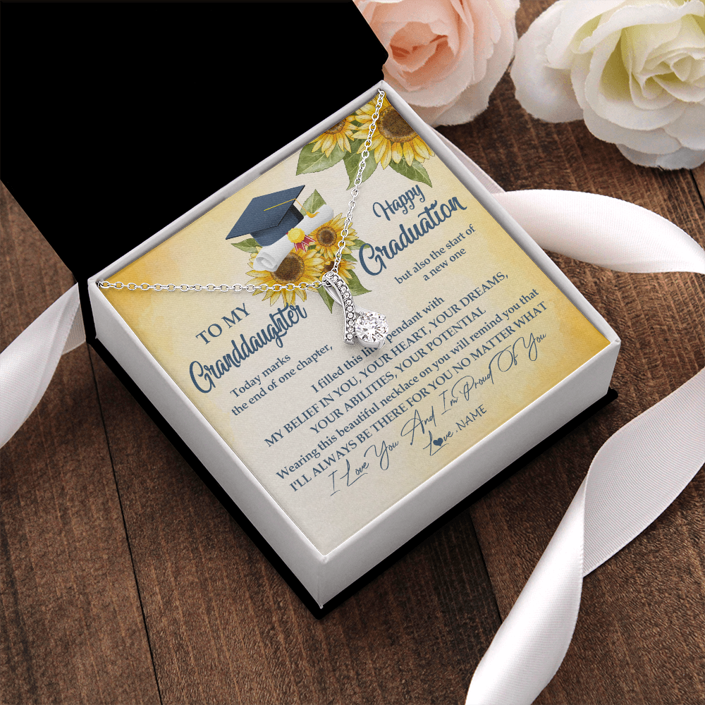 Personalized To My Granddaughter On Her Graduation Day Necklace Flower I Love You I'm Proud Of You Class of 2025 Jewelry Customized Gift Box Message Card