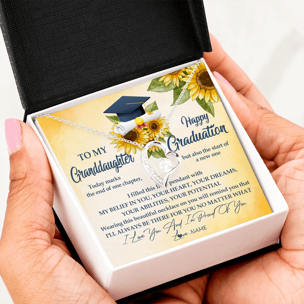 Personalized To My Granddaughter On Her Graduation Day Necklace Flower I Love You I'm Proud Of You Class of 2025 Jewelry Customized Gift Box Message Card