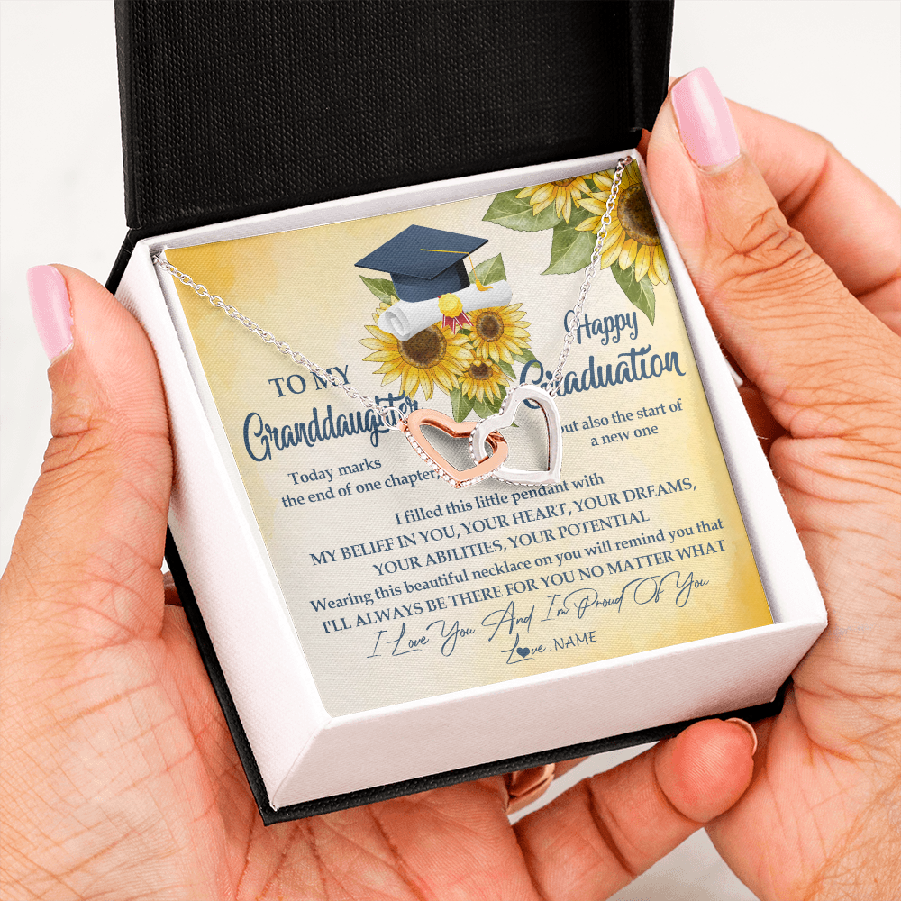 Personalized To My Granddaughter On Her Graduation Day Necklace Flower I Love You I'm Proud Of You Class of 2025 Jewelry Customized Gift Box Message Card