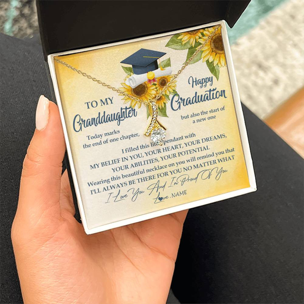 Personalized To My Granddaughter On Her Graduation Day Necklace Flower I Love You I'm Proud Of You Class of 2025 Jewelry Customized Gift Box Message Card
