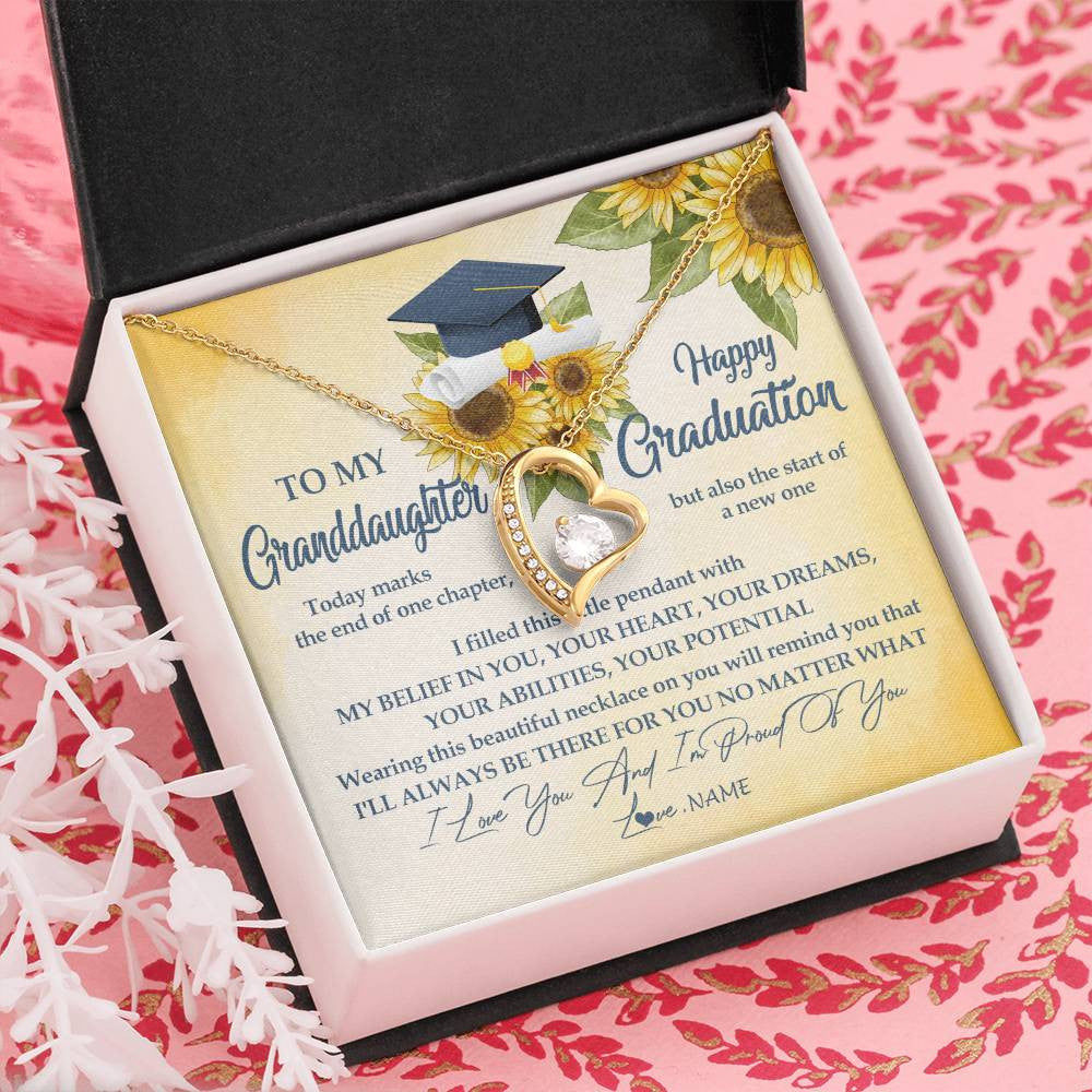 Personalized To My Granddaughter On Her Graduation Day Necklace Flower I Love You I'm Proud Of You Class of 2025 Jewelry Customized Gift Box Message Card