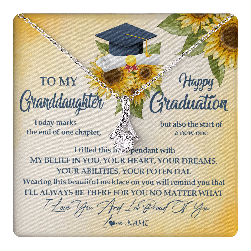 Personalized To My Granddaughter On Her Graduation Day Necklace Flower I Love You I'm Proud Of You Class of 2025 Jewelry Customized Gift Box Message Card