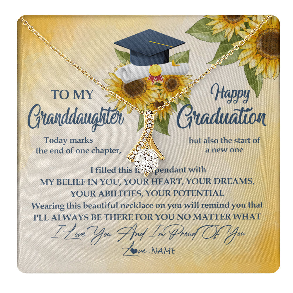 Personalized To My Granddaughter On Her Graduation Day Necklace Flower I Love You I'm Proud Of You Class of 2025 Jewelry Customized Gift Box Message Card