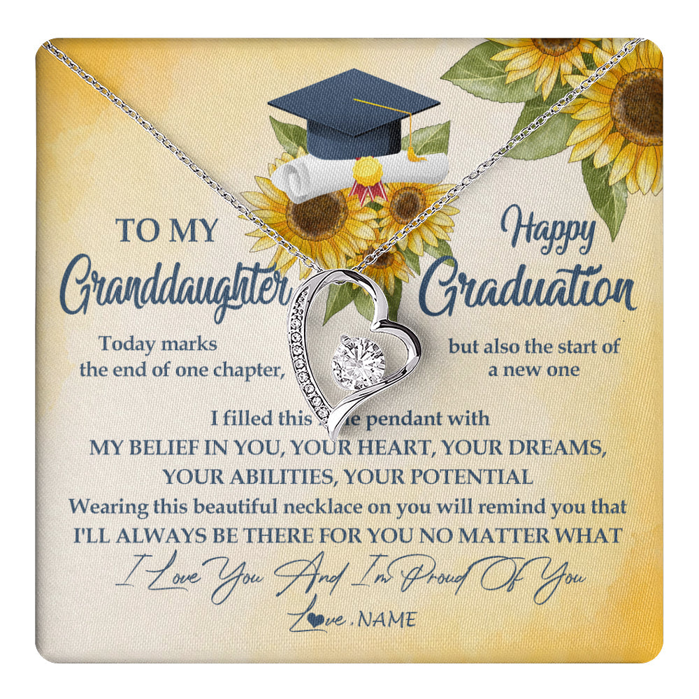 Personalized To My Granddaughter On Her Graduation Day Necklace Flower I Love You I'm Proud Of You Class of 2025 Jewelry Customized Gift Box Message Card
