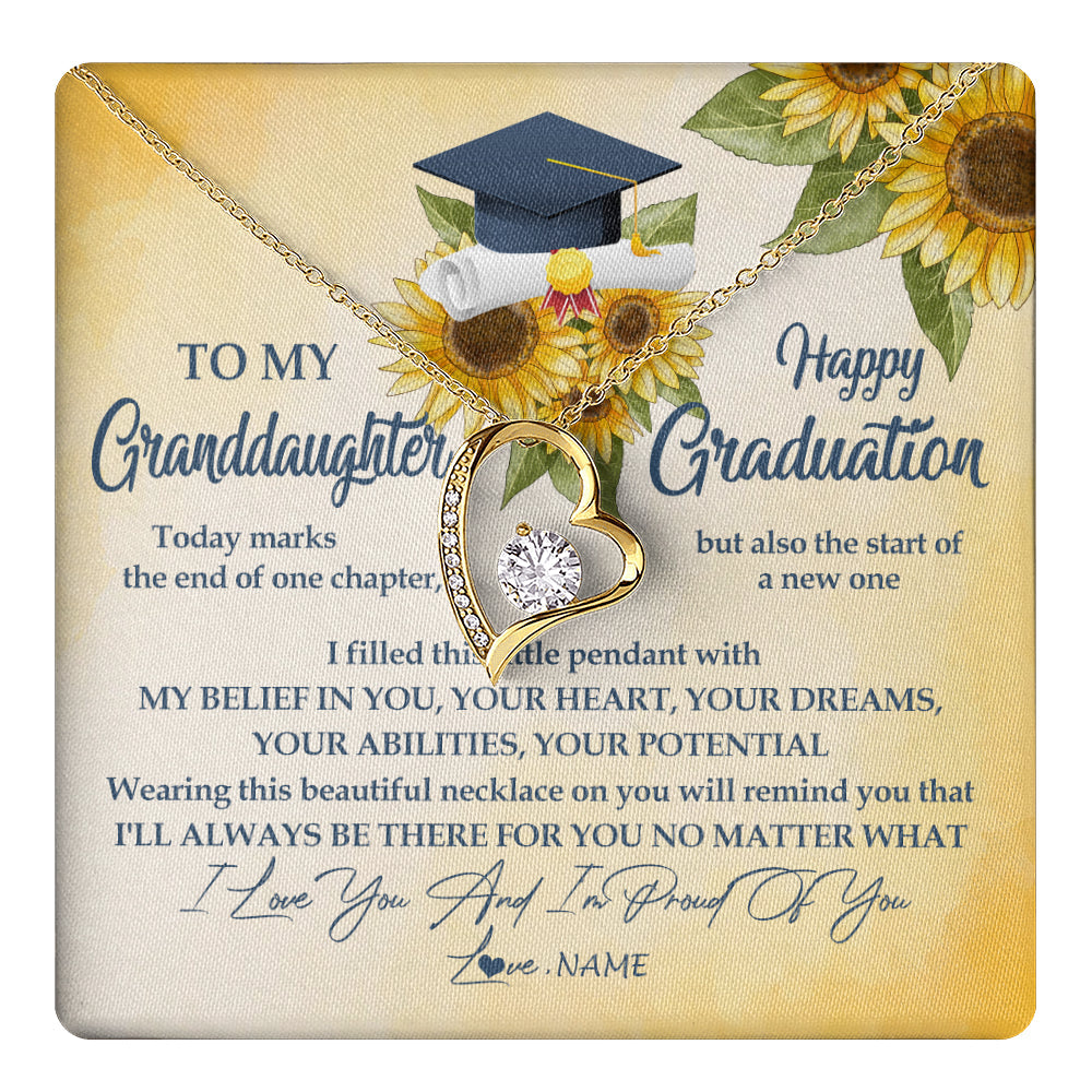 Personalized To My Granddaughter On Her Graduation Day Necklace Flower I Love You I'm Proud Of You Class of 2025 Jewelry Customized Gift Box Message Card