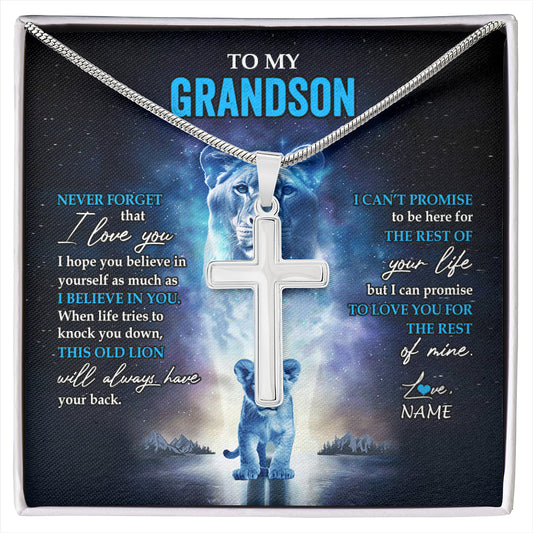 Personalized To My Grandson Necklace From Grandma Granny Never Forget I Love You Lion Grandson Jewelry Birthday Christmas Customized Message Card