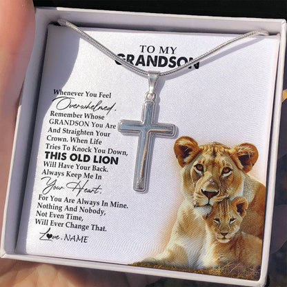 Personalized To My Grandson Necklace From Grandma Granny Whenever You Feel Overwhelmed Lion Grandson Birthday Christmas Customized Gift Box Message Card
