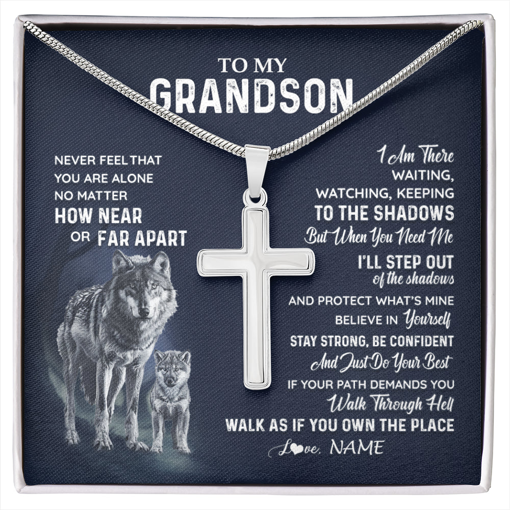 Personalized To My Grandson Necklace From Grandma Papa Never Feel You Are Alone Wolf Grandson Birthday Graduation Christmas Customized Gift Box Message Card