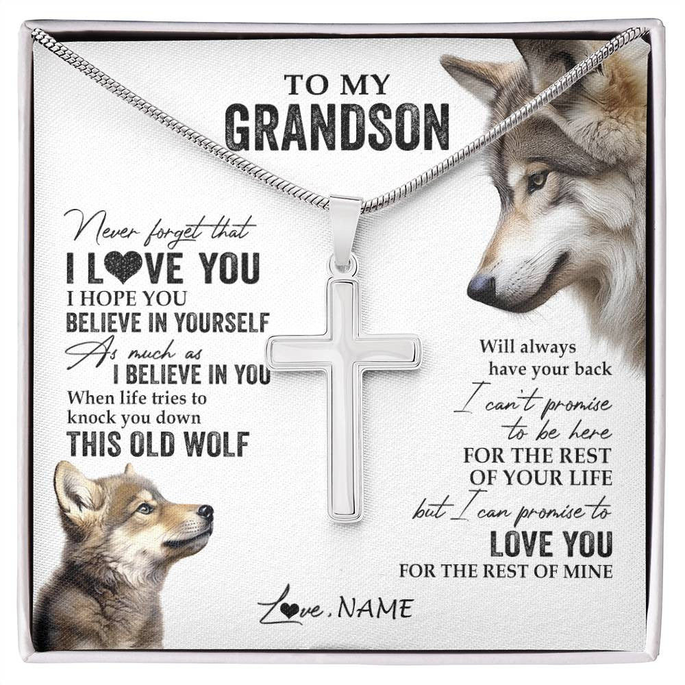 Personalized To My Grandson Necklace From Grandma Papa This Old Wolf Love You Grandson Birthday Graduation Christmas Customized Gift Box Message Card