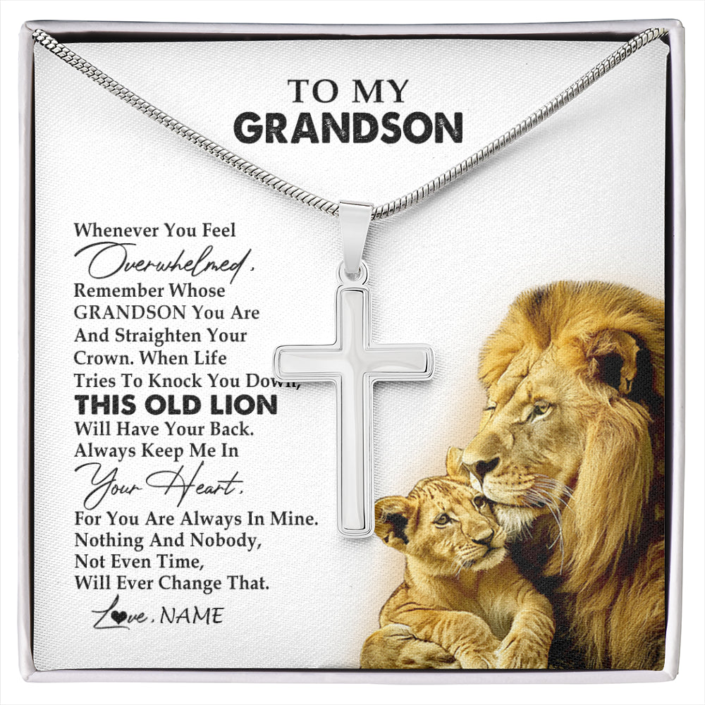 Personalized To My Grandson Necklace From Grandpa Papa Whenever You Feel Overwhelmed Lion Grandson Birthday Christmas Customized Gift Box Message Card