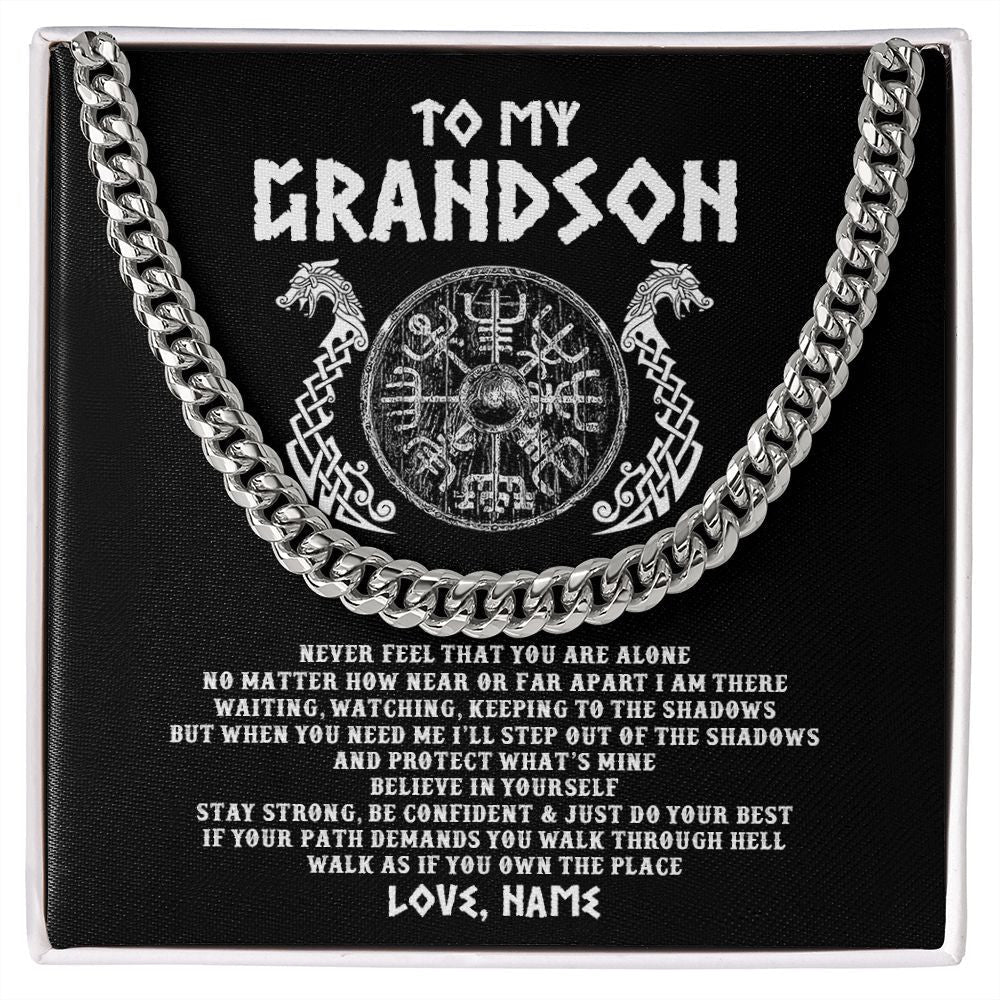 Personalized To My Grandson Necklace Viking Never Feel You Are Alone Odin Scandinavian Norse Runes Grandson Birthday Christmas Customized Gift Box Message Card