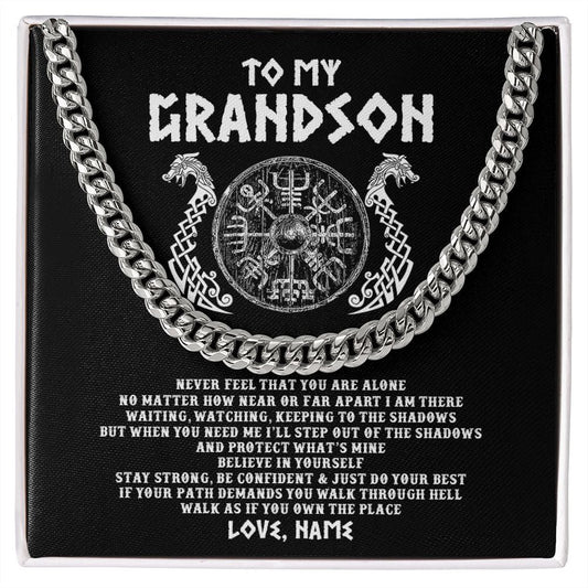 Personalized To My Grandson Necklace Viking Never Feel You Are Alone Odin Scandinavian Norse Runes Grandson Birthday Christmas Customized Gift Box Message Card