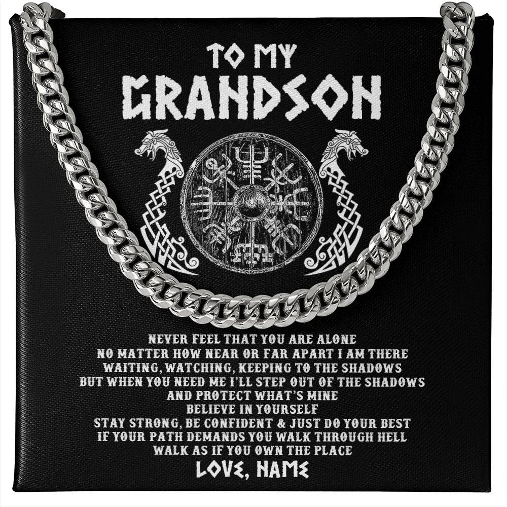 Personalized To My Grandson Necklace Viking Never Feel You Are Alone Odin Scandinavian Norse Runes Grandson Birthday Christmas Customized Gift Box Message Card