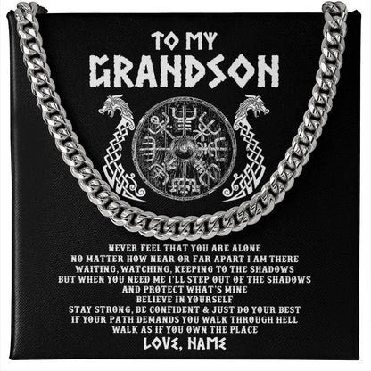 Personalized To My Grandson Necklace Viking Never Feel You Are Alone Odin Scandinavian Norse Runes Grandson Birthday Christmas Customized Gift Box Message Card
