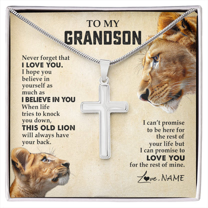 Personalized To My Grandson Necklace from Grandma Nana Never Forget I Love You Lion Grandson Birthday Graduation Christmas Customized Gift Box Message Card