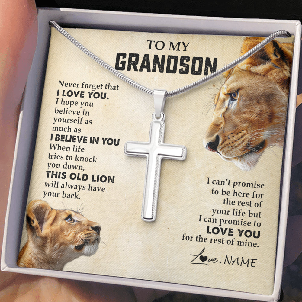 Personalized To My Grandson Necklace from Grandma Nana Never Forget I Love You Lion Grandson Birthday Graduation Christmas Customized Gift Box Message Card
