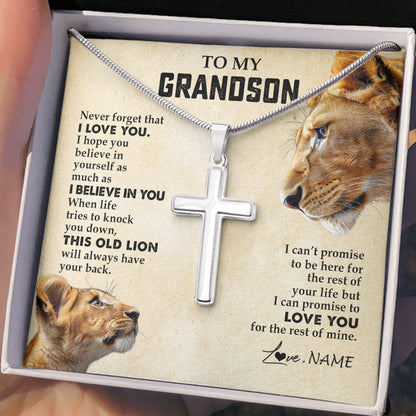 Personalized To My Grandson Necklace from Grandma Nana Never Forget I Love You Lion Grandson Birthday Graduation Christmas Customized Gift Box Message Card