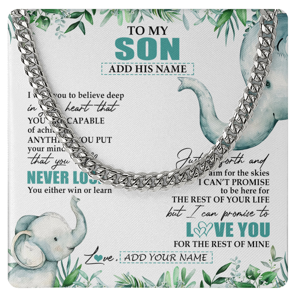 Personalized To My Son Necklace From Mom Dad Mother Father You Will Never Lose Elephant Son Birthday Gifts Graduation Christmas Custom Gift Box Message Card