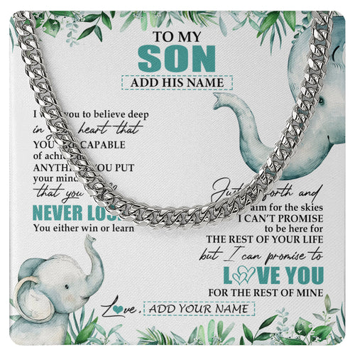 Personalized To My Son Necklace From Mom Dad Mother Father You Will Never Lose Elephant Son Birthday Gifts Graduation Christmas Custom Gift Box Message Card