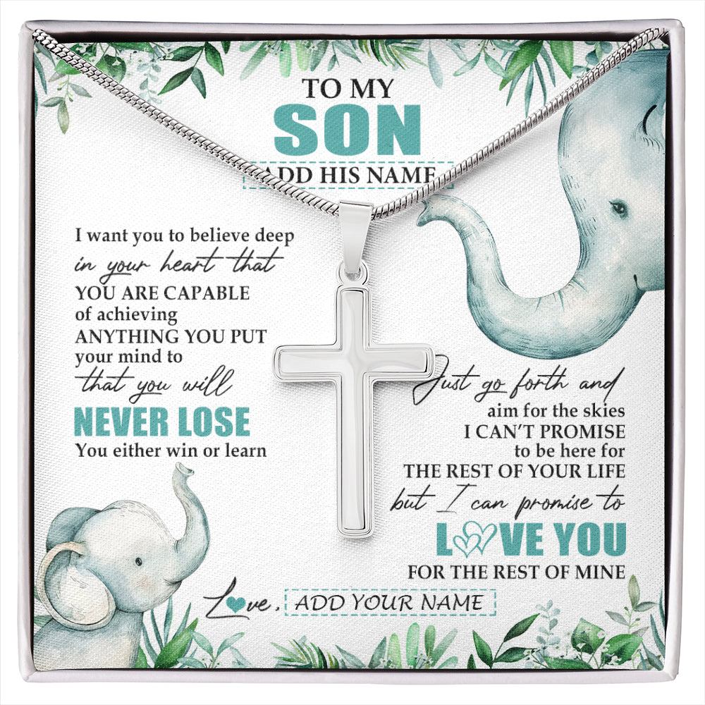 Personalized To My Son Necklace From Mom Dad Mother Father You Will Never Lose Elephant Son Birthday Gifts Graduation Christmas Custom Gift Box Message Card