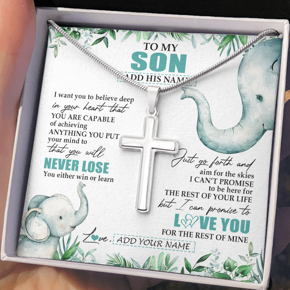 Personalized To My Son Necklace From Mom Dad Mother Father You Will Never Lose Elephant Son Birthday Gifts Graduation Christmas Custom Gift Box Message Card