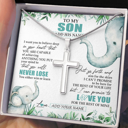 Personalized To My Son Necklace From Mom Dad Mother Father You Will Never Lose Elephant Son Birthday Gifts Graduation Christmas Custom Gift Box Message Card