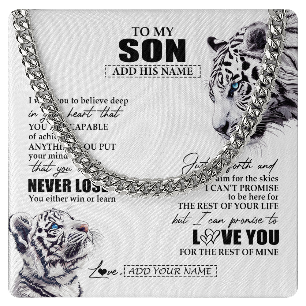 Personalized To My Son Necklace From Mom Dad Mother You Will Never Lose White Tiger Son Birthday Gifts Graduation Christmas Customized Gift Box Message Card