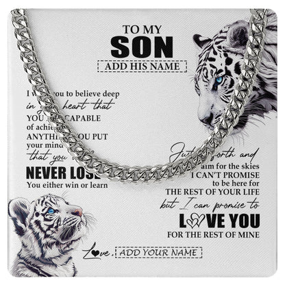 Personalized To My Son Necklace From Mom Dad Mother You Will Never Lose White Tiger Son Birthday Gifts Graduation Christmas Customized Gift Box Message Card