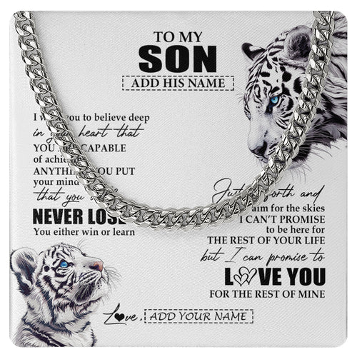 Personalized To My Son Necklace From Mom Dad Mother You Will Never Lose White Tiger Son Birthday Gifts Graduation Christmas Customized Gift Box Message Card