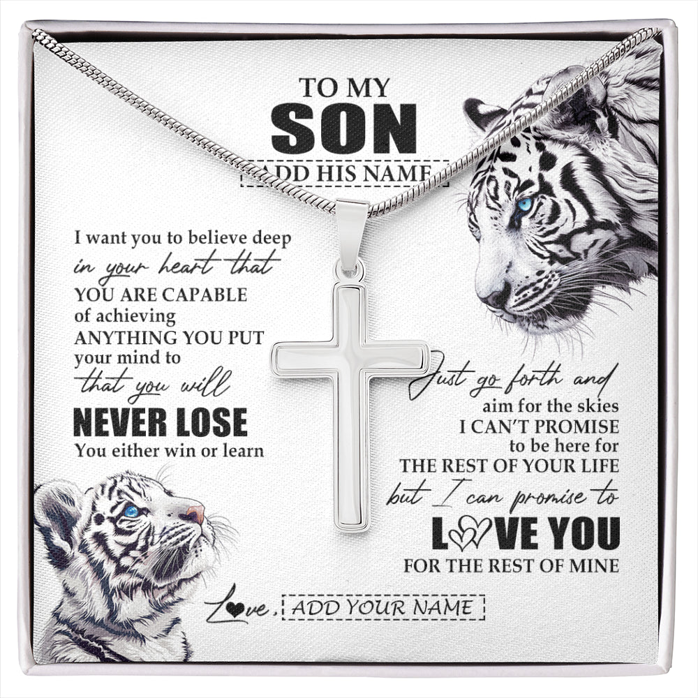 Personalized To My Son Necklace From Mom Dad Mother You Will Never Lose White Tiger Son Birthday Gifts Graduation Christmas Customized Gift Box Message Card