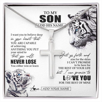 Personalized To My Son Necklace From Mom Dad Mother You Will Never Lose White Tiger Son Birthday Gifts Graduation Christmas Customized Gift Box Message Card