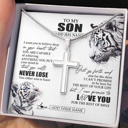 Personalized To My Son Necklace From Mom Dad Mother You Will Never Lose White Tiger Son Birthday Gifts Graduation Christmas Customized Gift Box Message Card