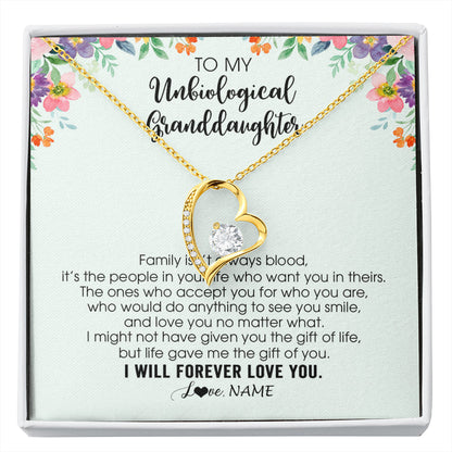 Personalized To My Unbiological Granddaughter Necklace Family Isn't Always Blood Bonus Granddaughter Birthday Gifts Christmas Customized Gift Box Message Card