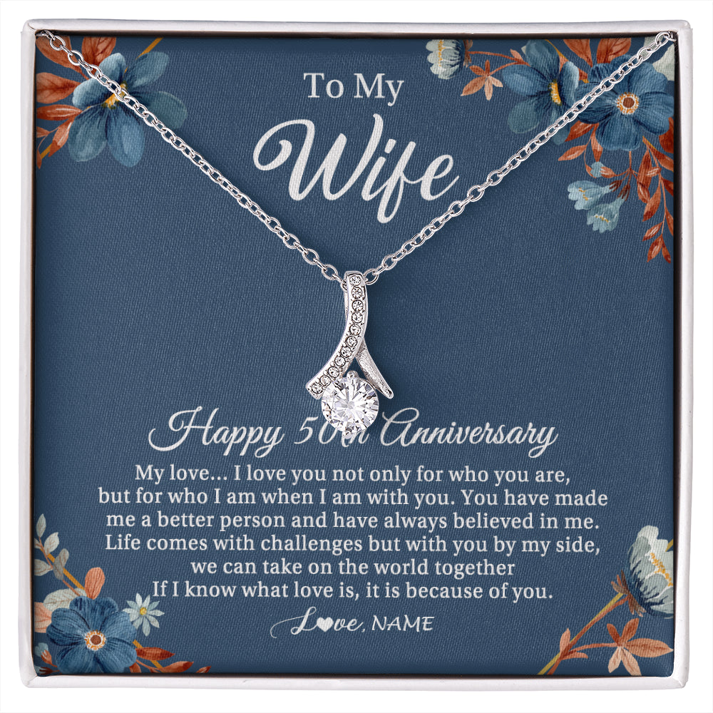 Personalized To My Wife Necklace From Husband 50 Years Wedding Anniversary For Her 50th Anniversary For Her 50 Years Anniversary Customized Gift Box Message Card