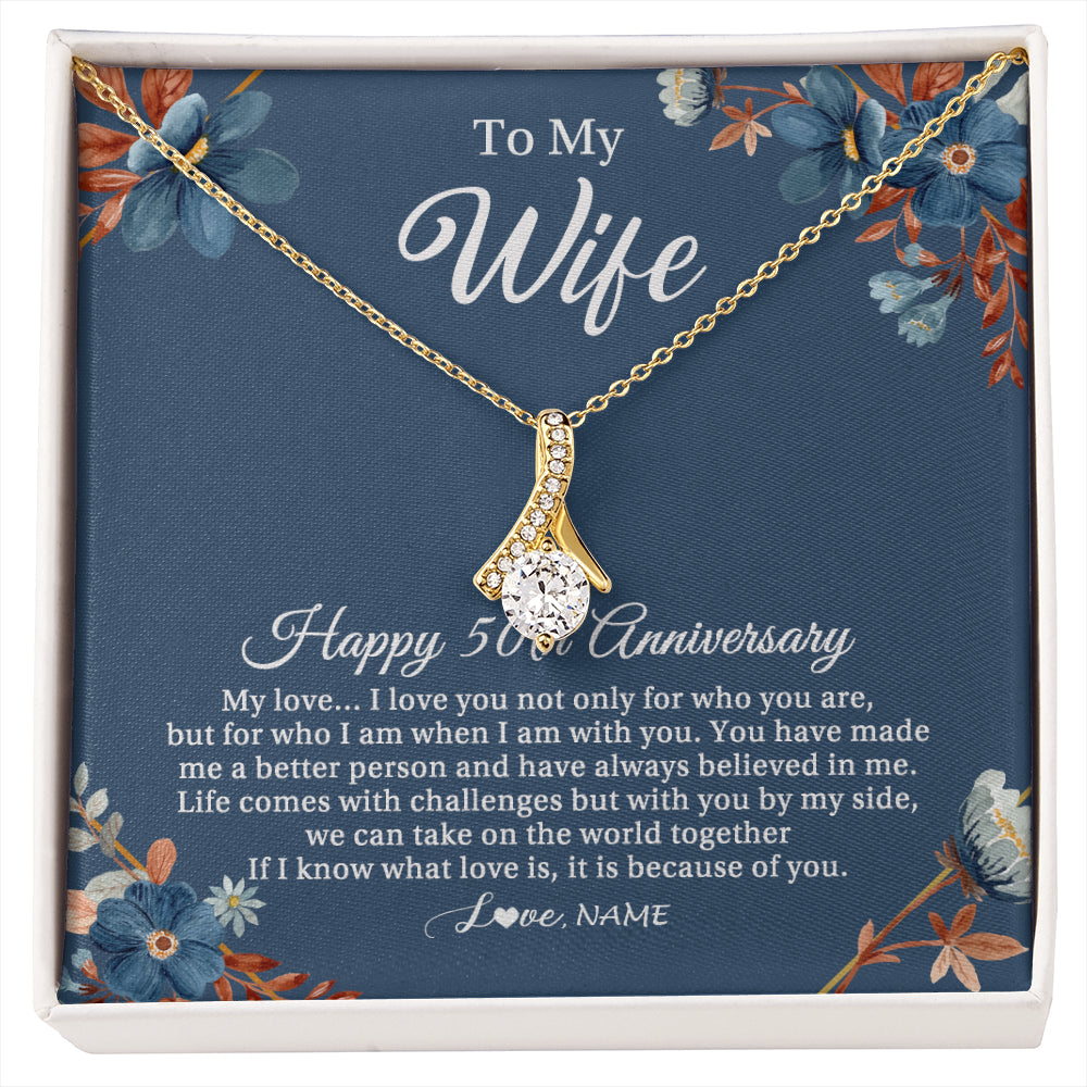 Personalized To My Wife Necklace From Husband 50 Years Wedding Anniversary For Her 50th Anniversary For Her 50 Years Anniversary Customized Gift Box Message Card